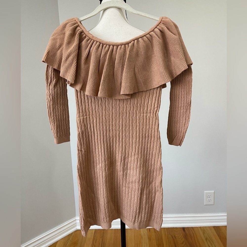 Olivaceous long sleeve sweater dress cashmere off shoulder bodycon cable size M - Picture 2 of 9
